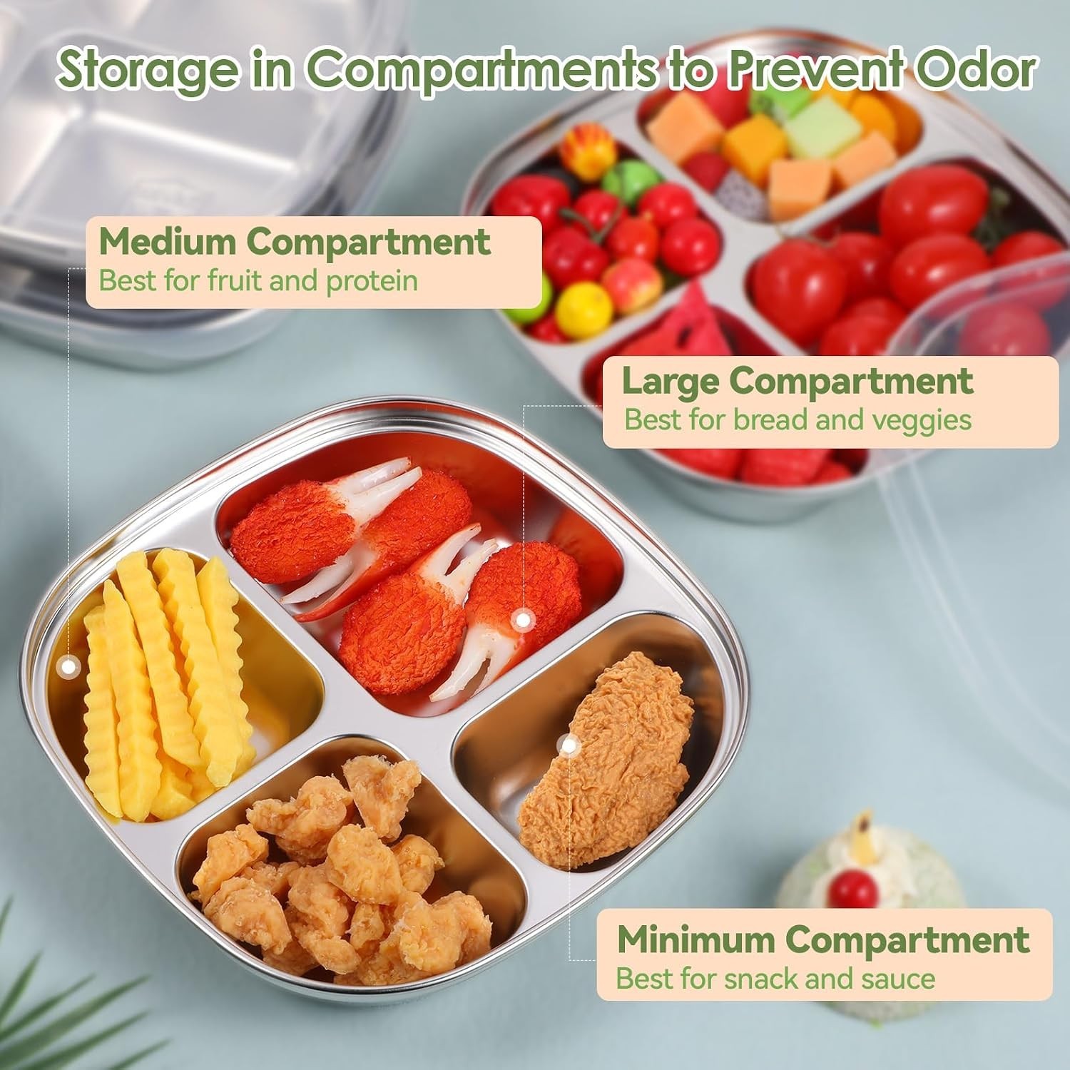 Dishwasher Safe 6-Pack Stainless Steel Lunch Box with 4 Compartments for Snacks