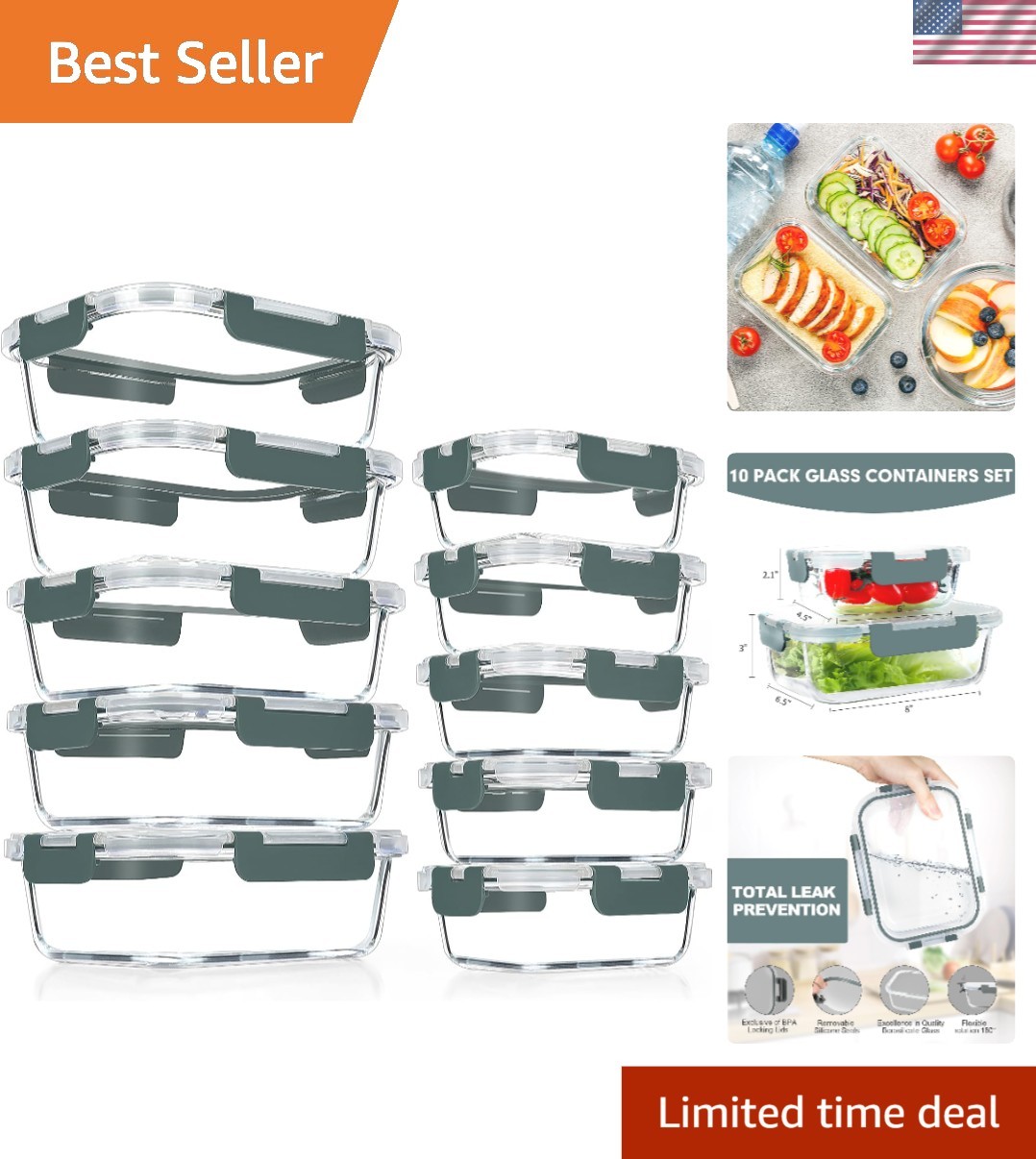 10 Flexible Glass Food Storage Containers – Airtight & BPA-Free Meal Prep Set
