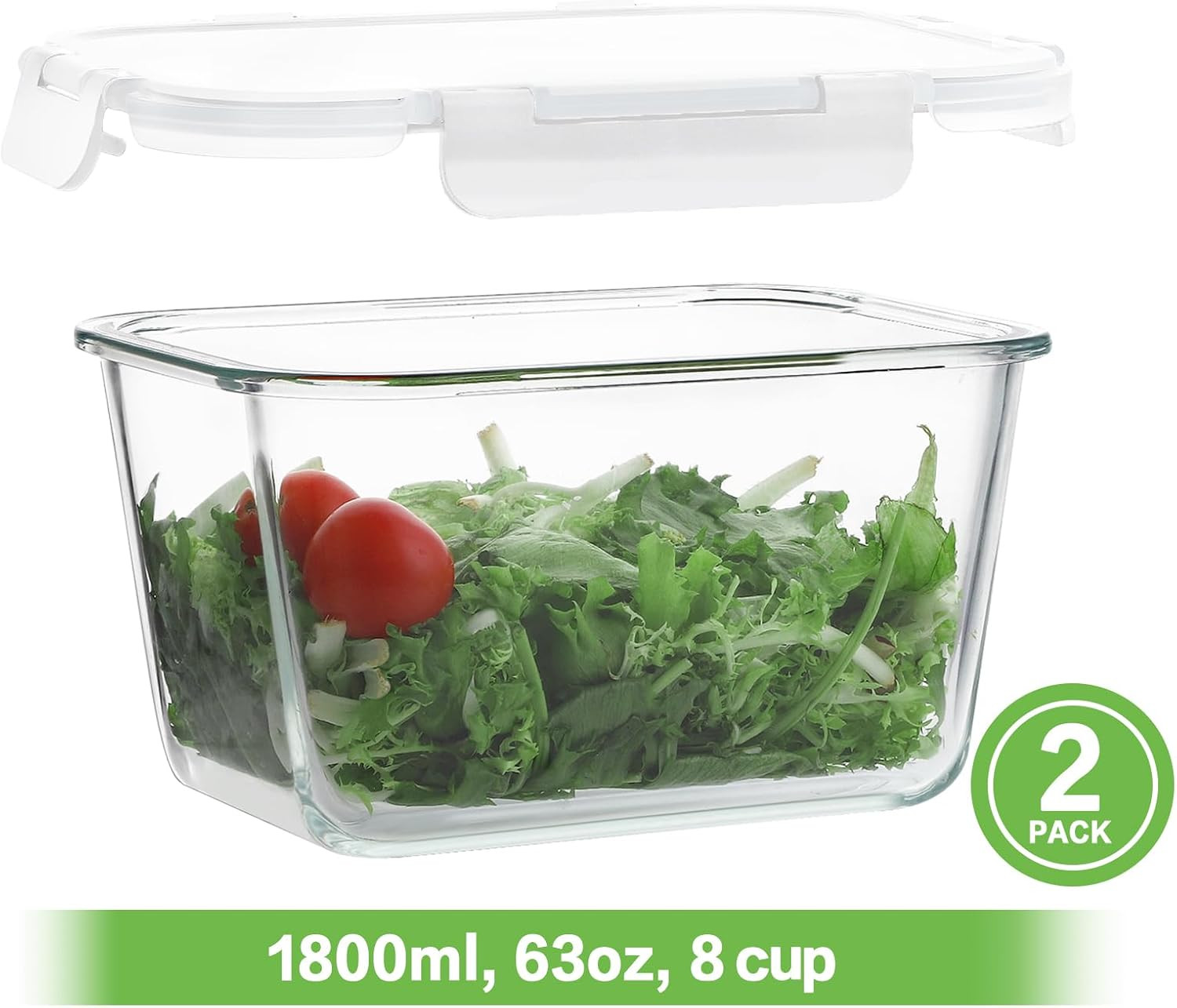 4 Pieces 63oz/8cup Large Glass Food Storage Containers with Lids, Meal Prep Cont