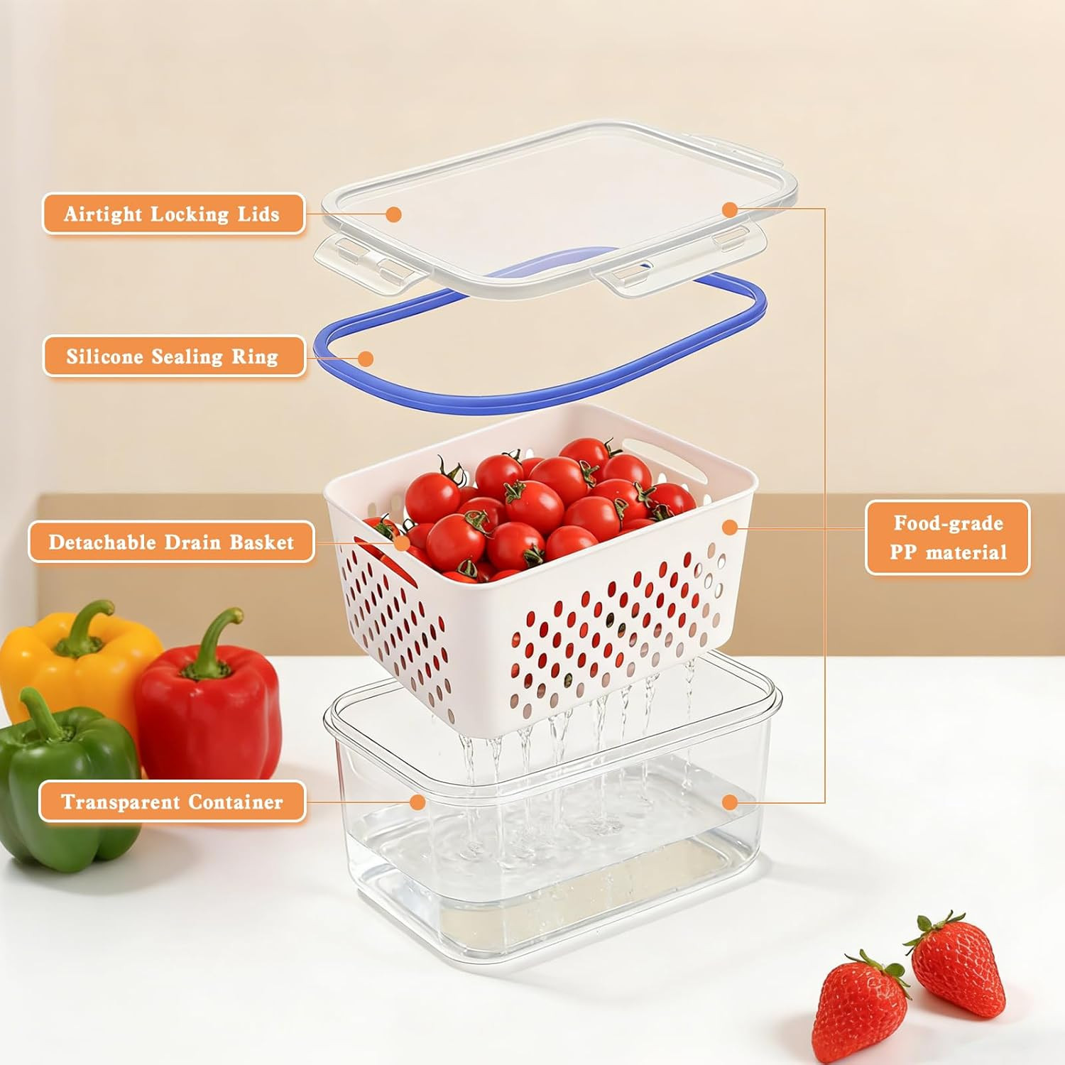 3PCS Fruit Storage Containers, Fruit Storage Containers With Lid And Colander, H