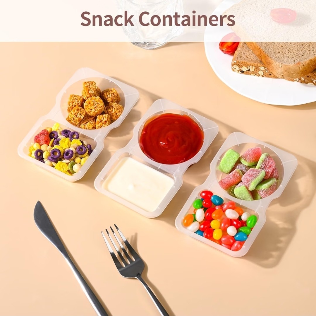 20 Pcs Double Compartment Condiment Container With Lids – Reusable Snack Pack