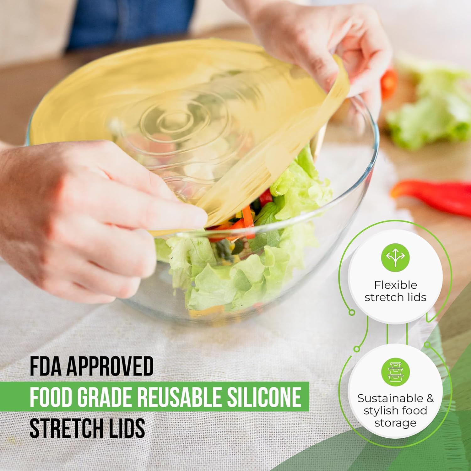 Reusable Silicone Stretch Lids for Food Storage in Fridge – Elastic Heat-Resista