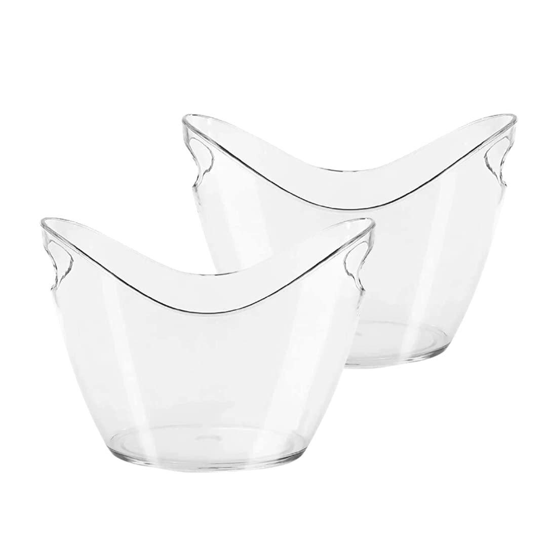 Ice Bucket Holder Portwix Clear Plastic Oval Beverage Tub Handles 2 Pack Party