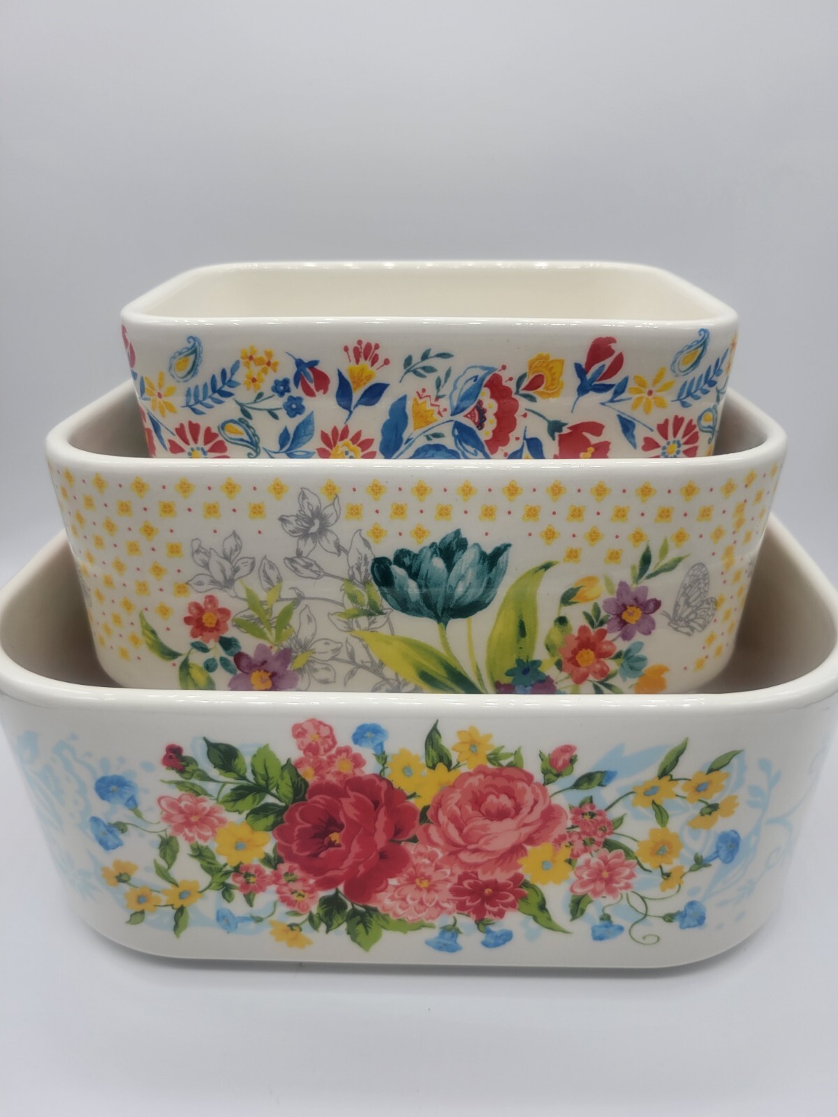 Pioneer Woman 6 Piece Rectangle Floral Storage Containers 3 Dishes And 3 Lids