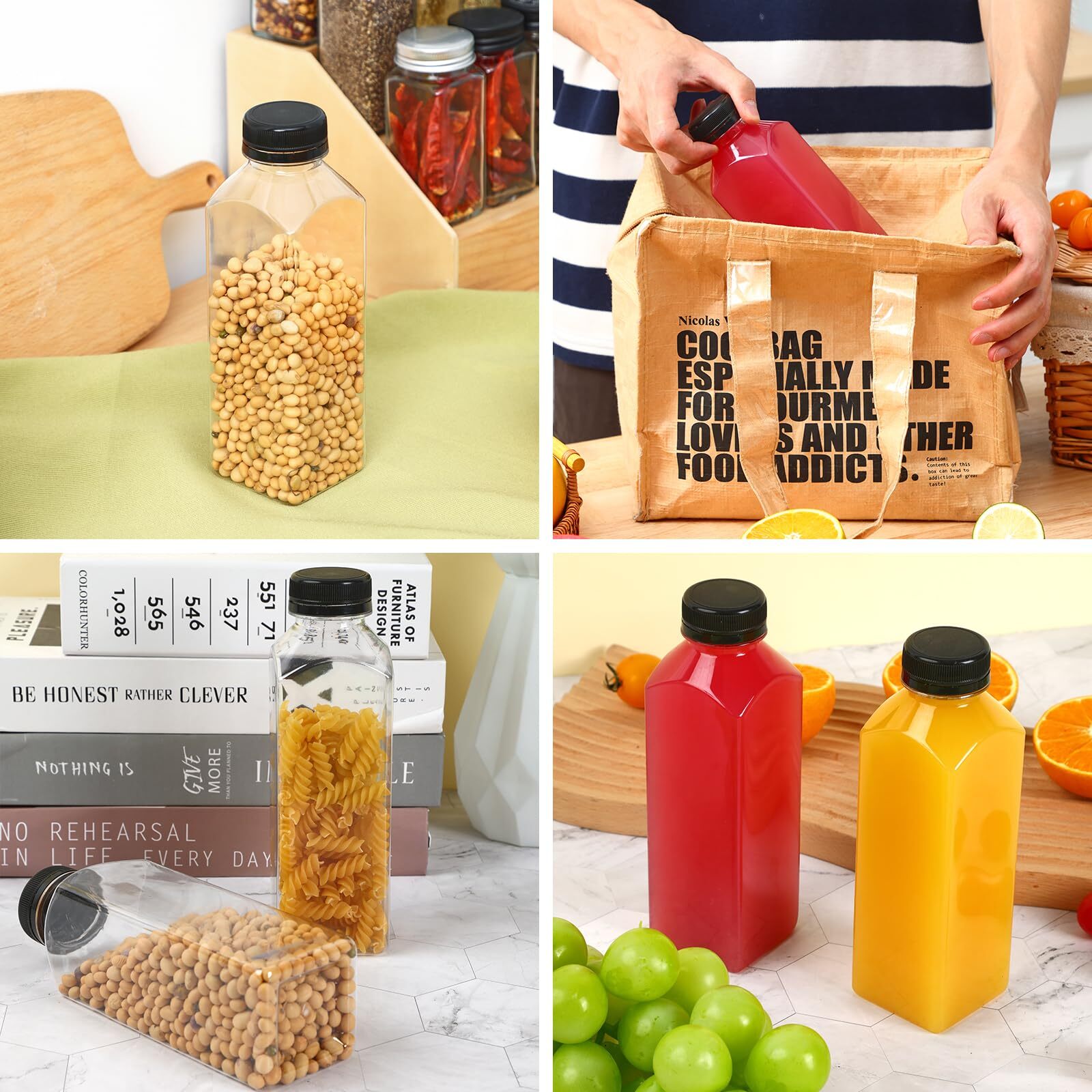 42pcs 16oz Plastic Juice Bottles With Caps Refrigerator Juice Container With Lid