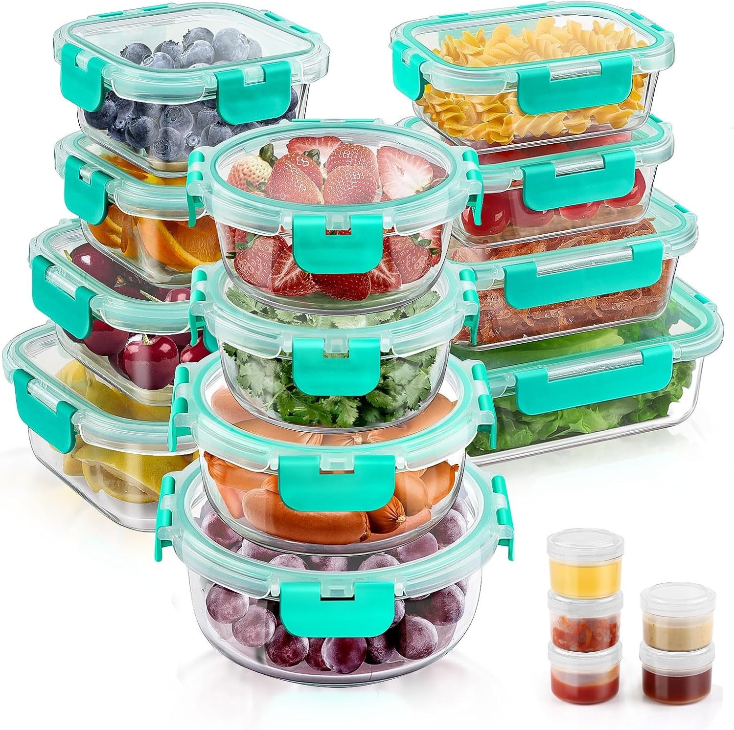 34pcs Glass Food Storage Containers W/ Lids Set Airtight Glass Meal Prep