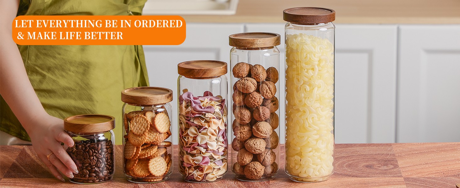 Glass Storage Containers Set of 4, 15 FL OZ High Borosilicate Glass Jars Kitchen
