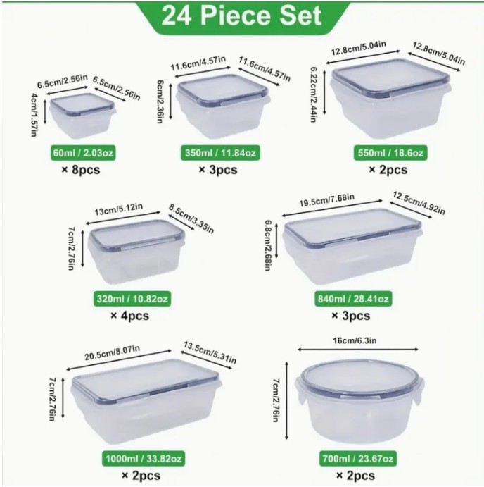 Food Storage Container Set, Fresh-Keeping Boxes, Easy-to-Secure Lids 20pcs