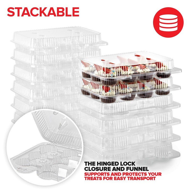 Stock Your Home Mini Plastic Cupcake Containers 20 Pack 12 Ct Tray Compartment