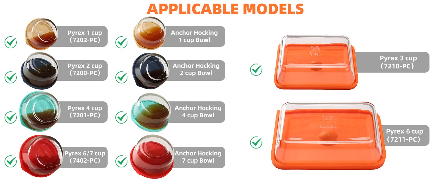 Replacement Lids for Pyrex 7201-PC 4 Cup, Silicone Round Storage Cover Lid for