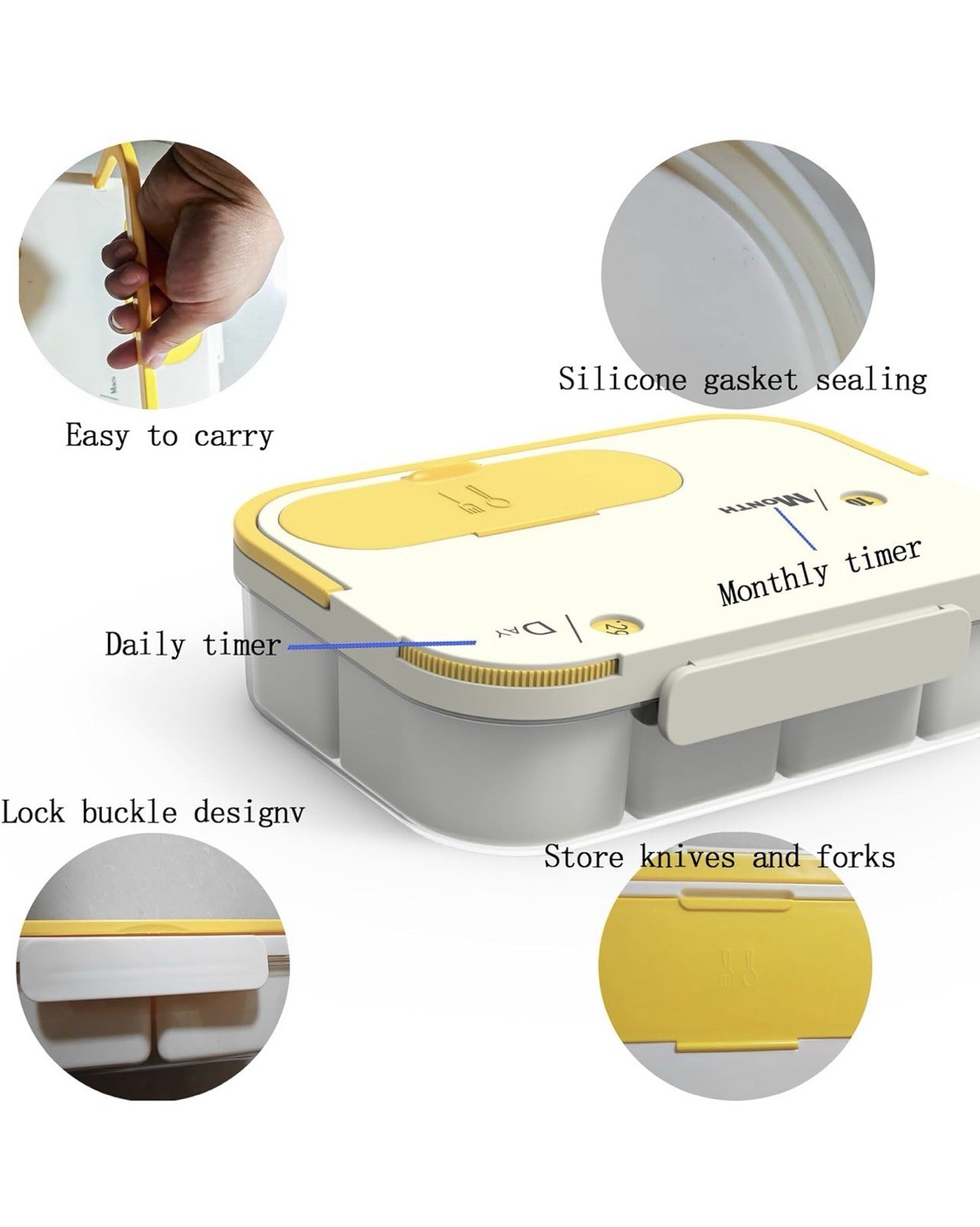8 Compartment Snackle Box Container, Divided Serving Tray with Lid and Handle