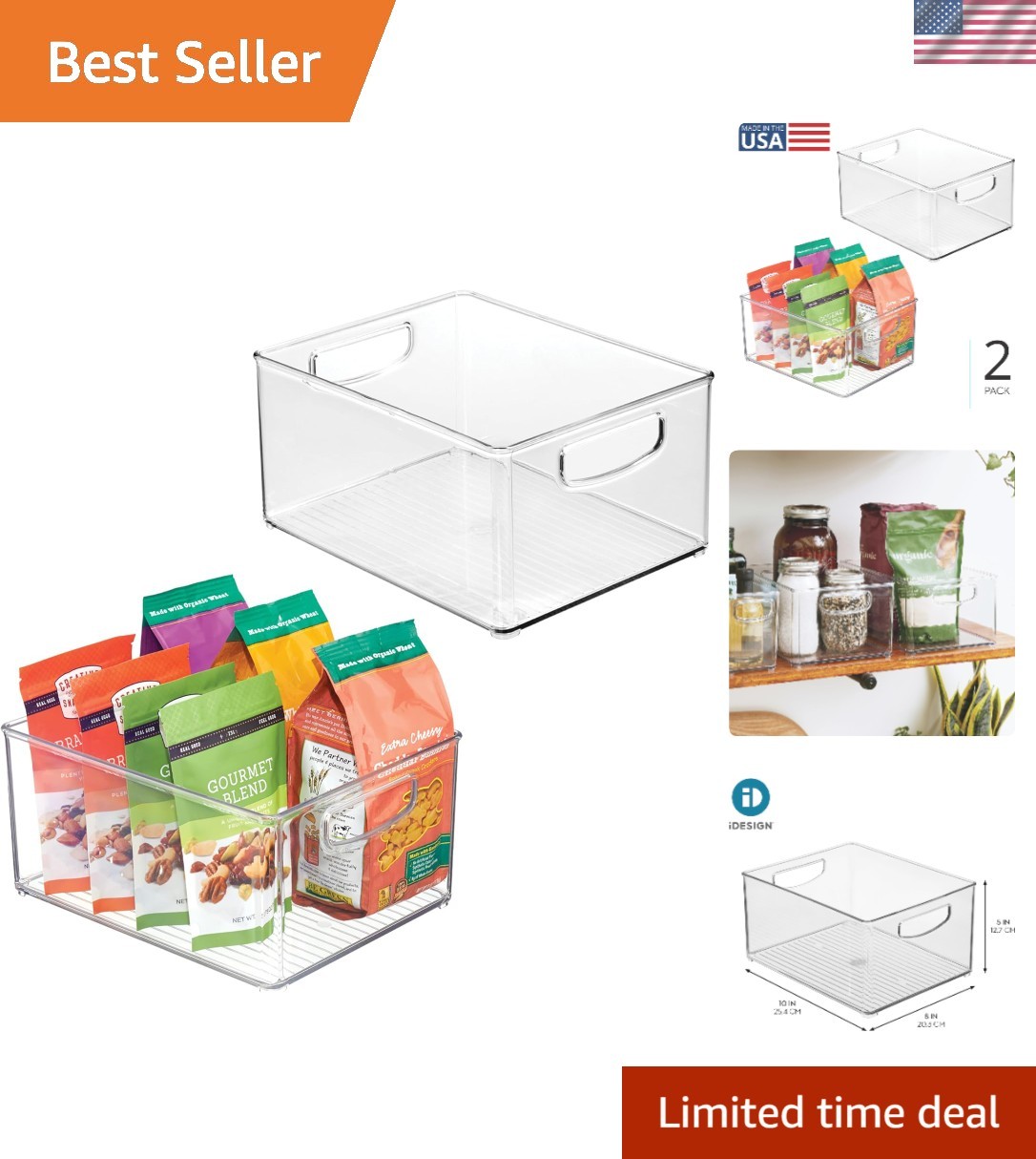 BPA-Free Clear Stackable Bins for Efficient Pantry & Kitchen Storage – 10x8x5