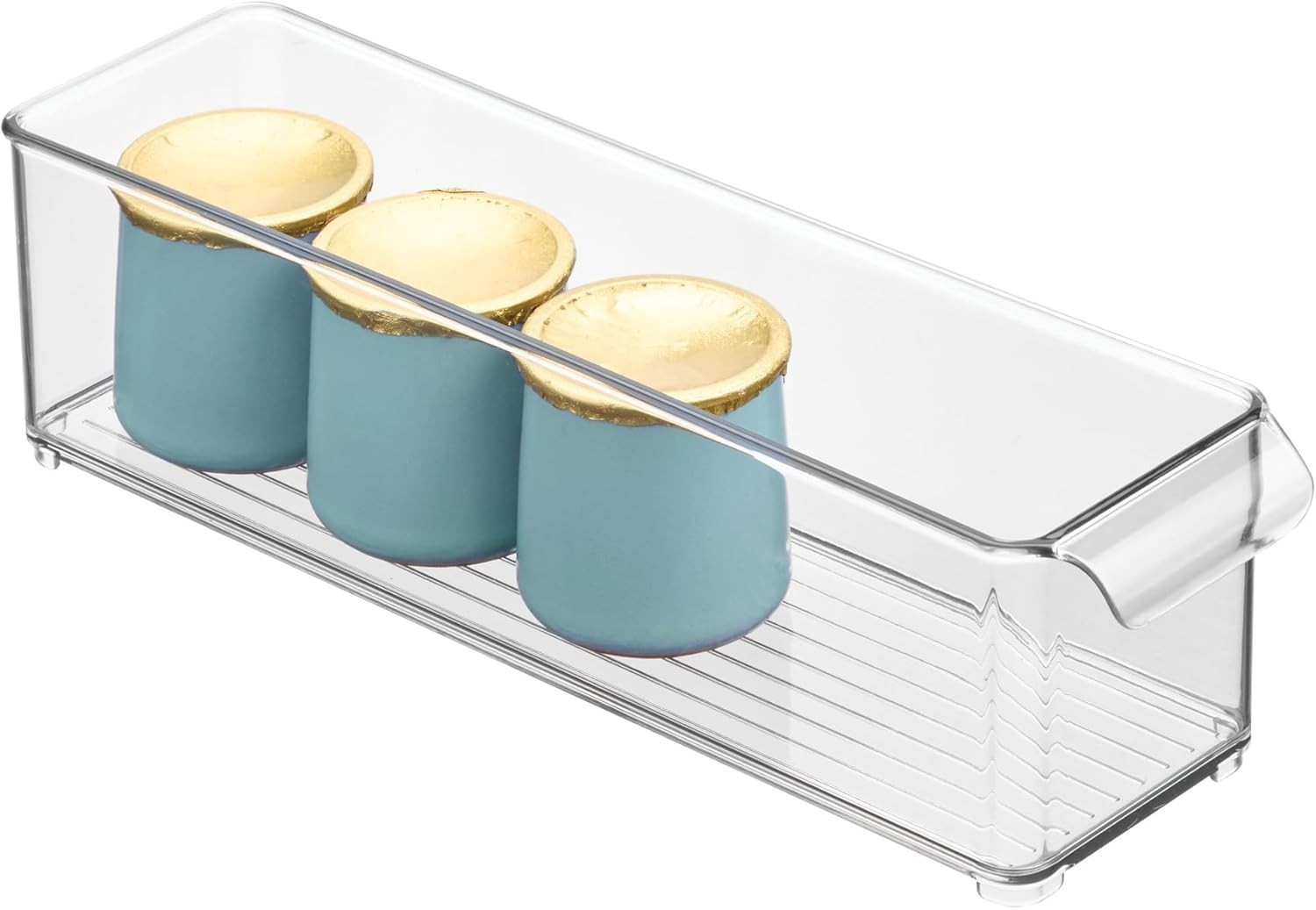 iDesign Fridge Storage Bin Clear Stackable Organizer with Handle Freezer Use
