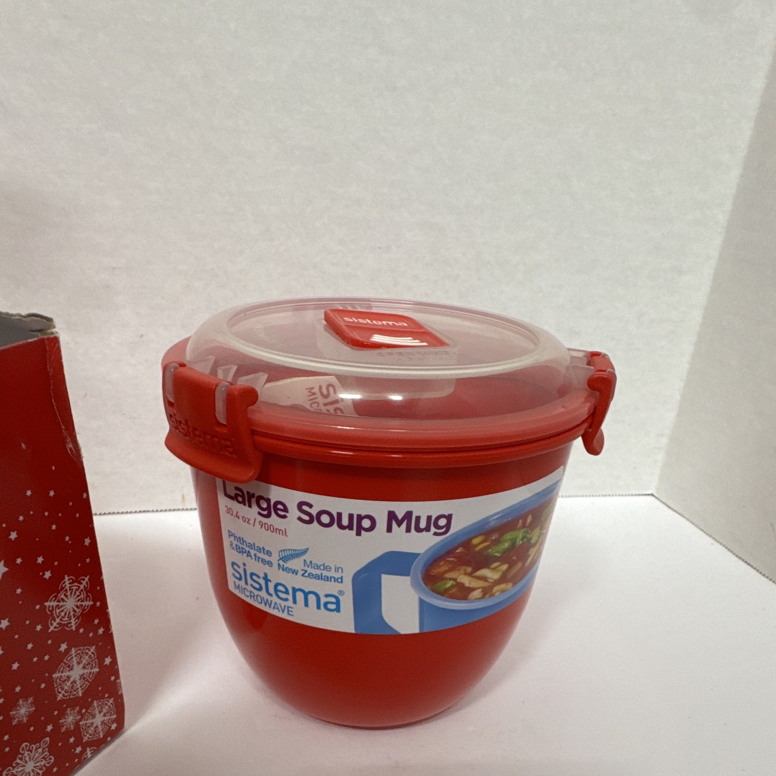 Sistema Large Soup Mug 30.4 oz/900 ml Red Vented Lid Microwave Safe Set 2