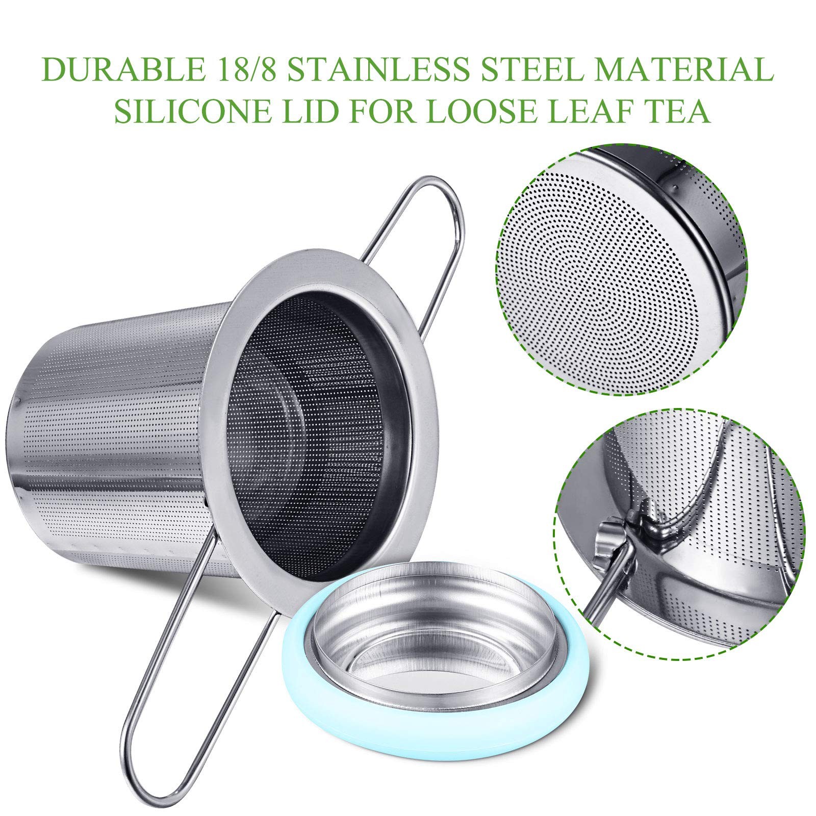 2 Pieces Tea Infusers Stainless Steel Strainer Folding Handle Blue and Green