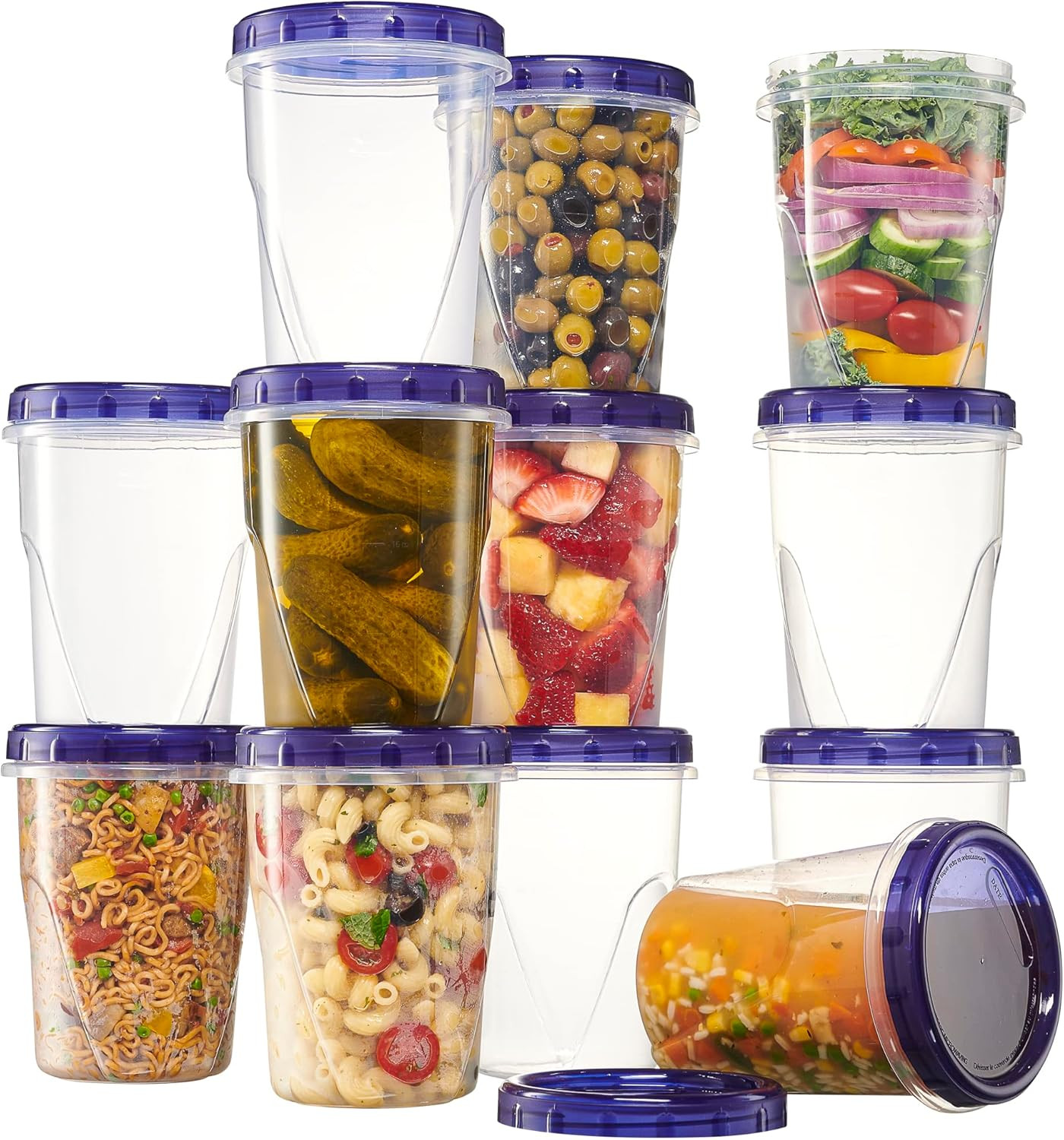 6 Pack Twist Cap Food Storage Containers with Blue Screw on Lid- 32 oz Reusable