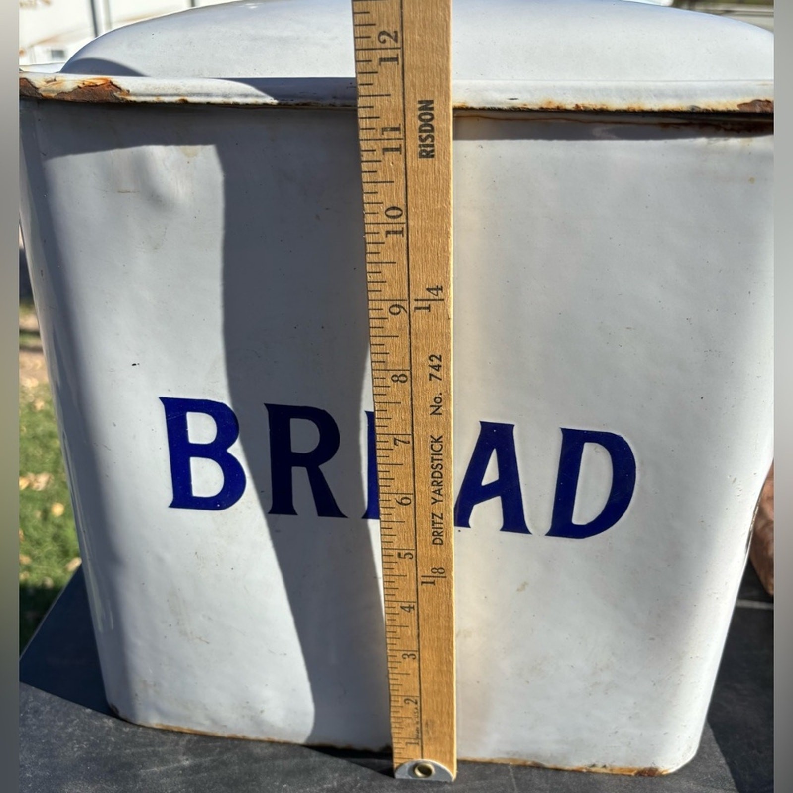 American Vintage White and Blue Bread Box
