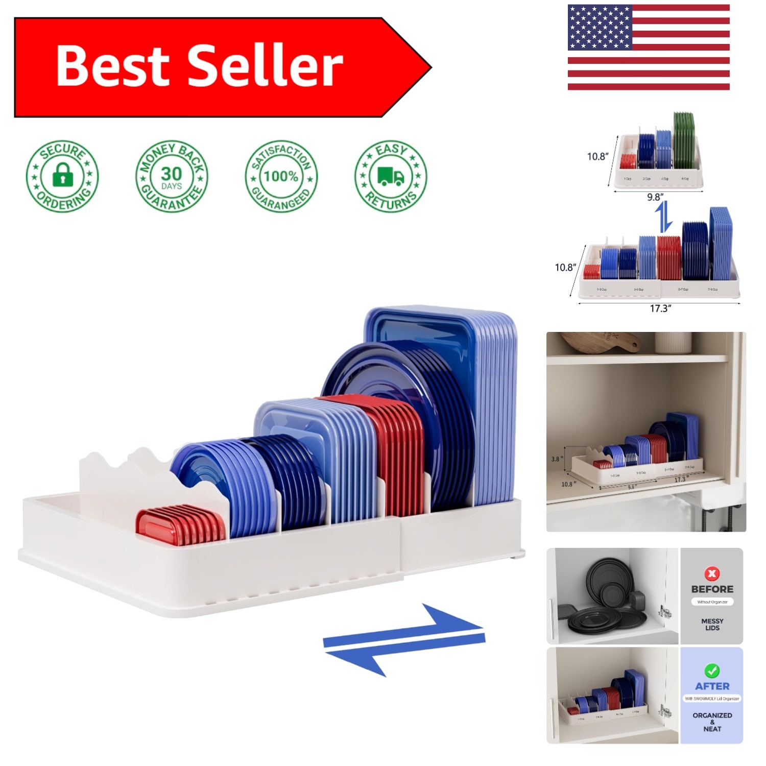 Kitchen Lid Organizer – Adjustable & Expandable with 30 Writable Labels