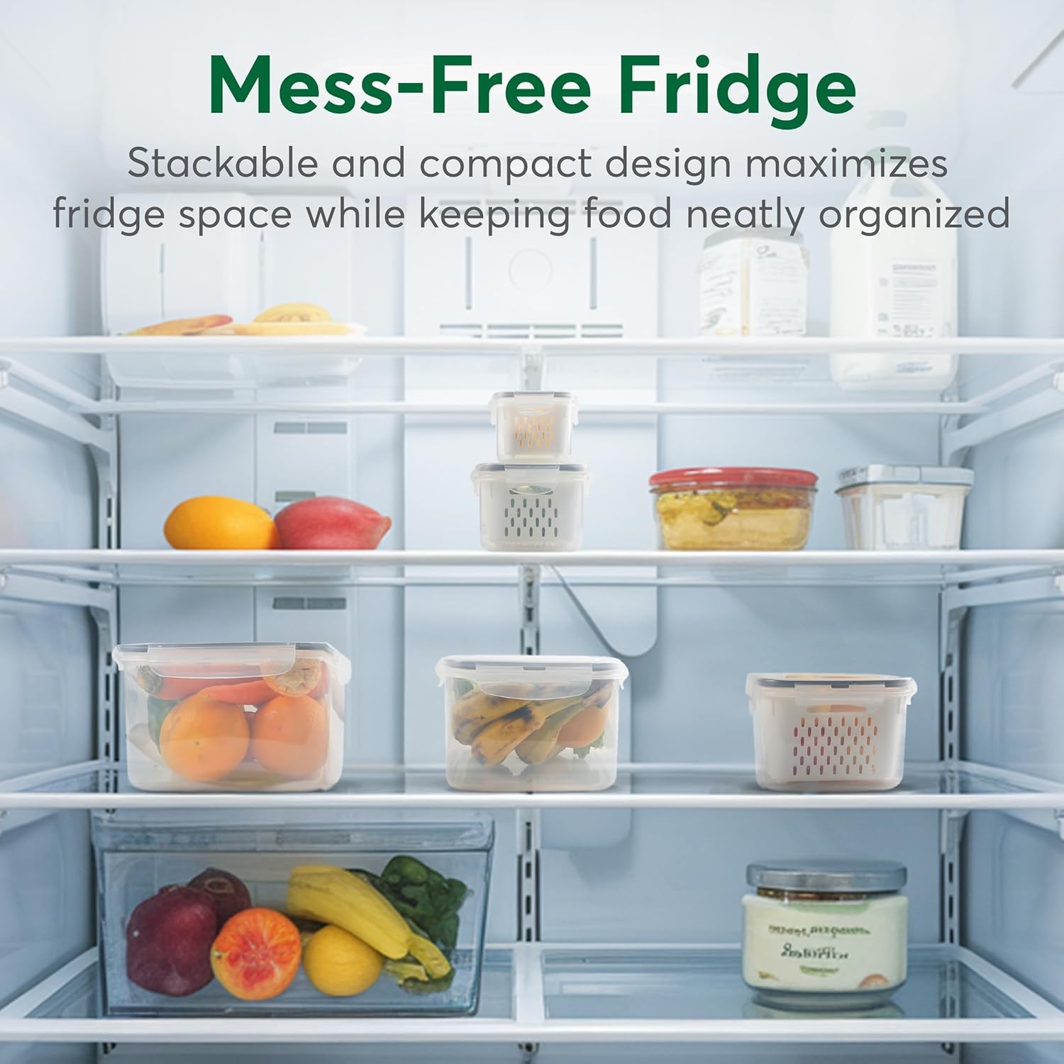 5 Set Fruit Storage Containers for Fridge with Colanders Dishwasher Safe, Lea…