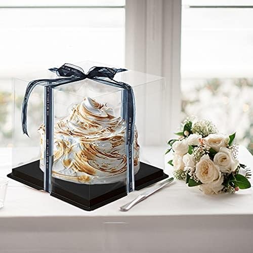 4 Pcs Black 10 Inch Clear Tall Cake Gift Box Transparent Display Ribbon