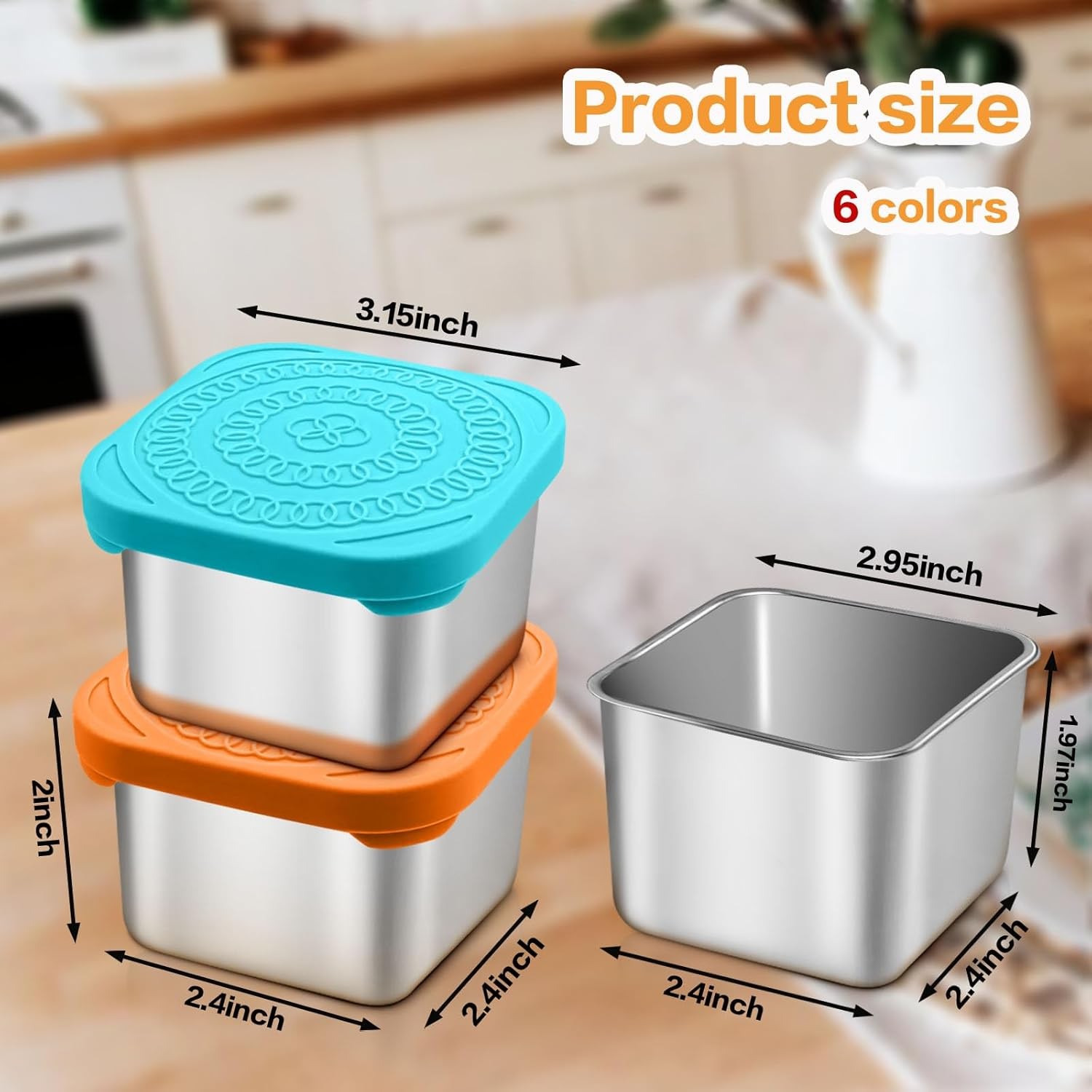 6 Pack Snack Containers for Kids 6 oz Toddler Metal Lunch with Silicone Lids