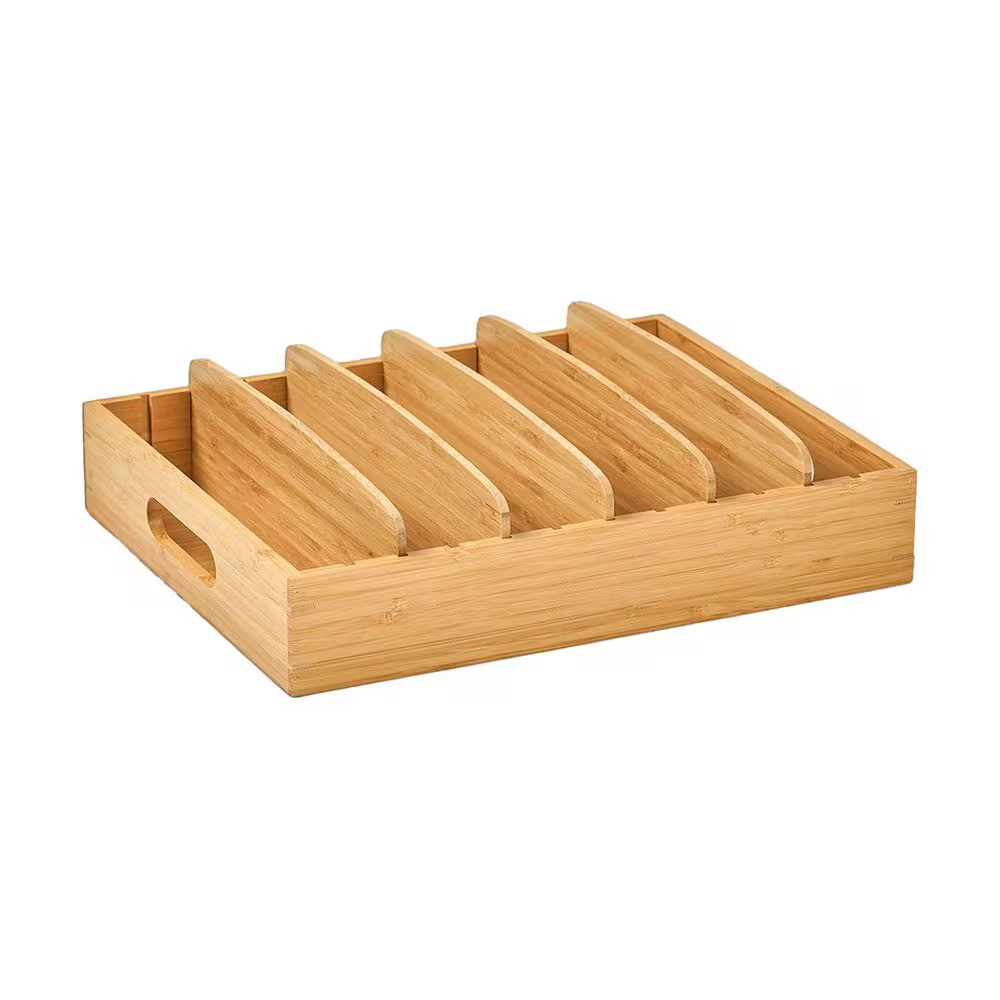 Bamboo 1-Shelf Natural Adjustable Compartment Food Container Lids Organizer Draw