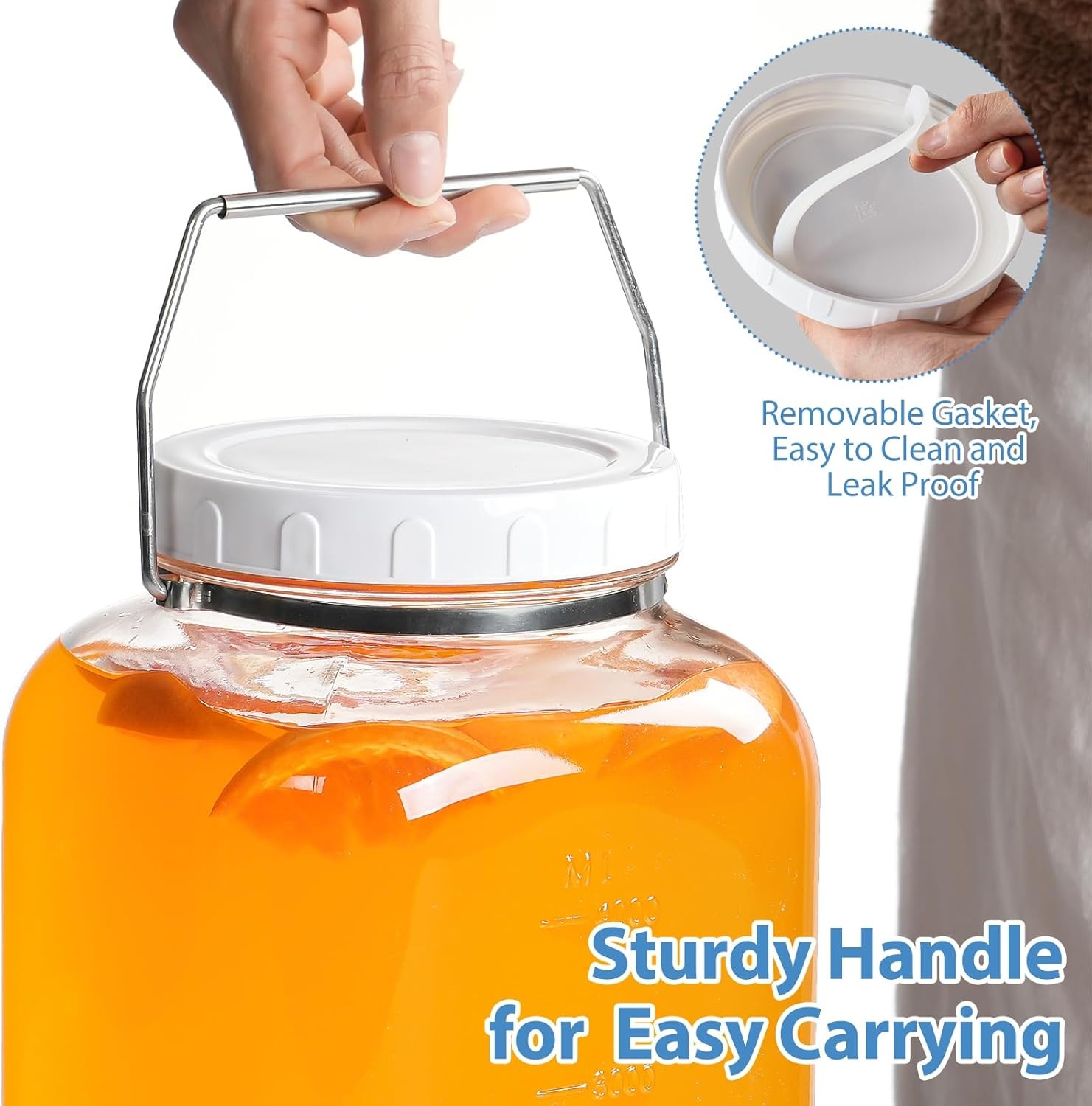 1.5 Gallon Glass Jar with airtight Lid, 2 Pack Wide Mouth Mason Jars with Sturdy