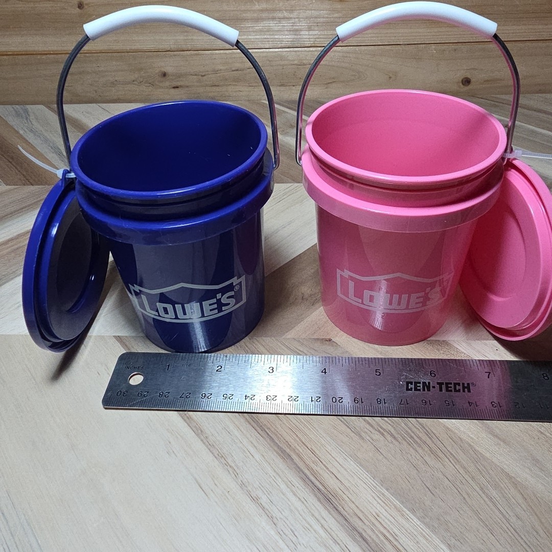VIRAL ~ Lowe’s Mini Buckets With Lids ~PINK & Blue ~ HIS & HERS ~FOODSAFE~ Rare