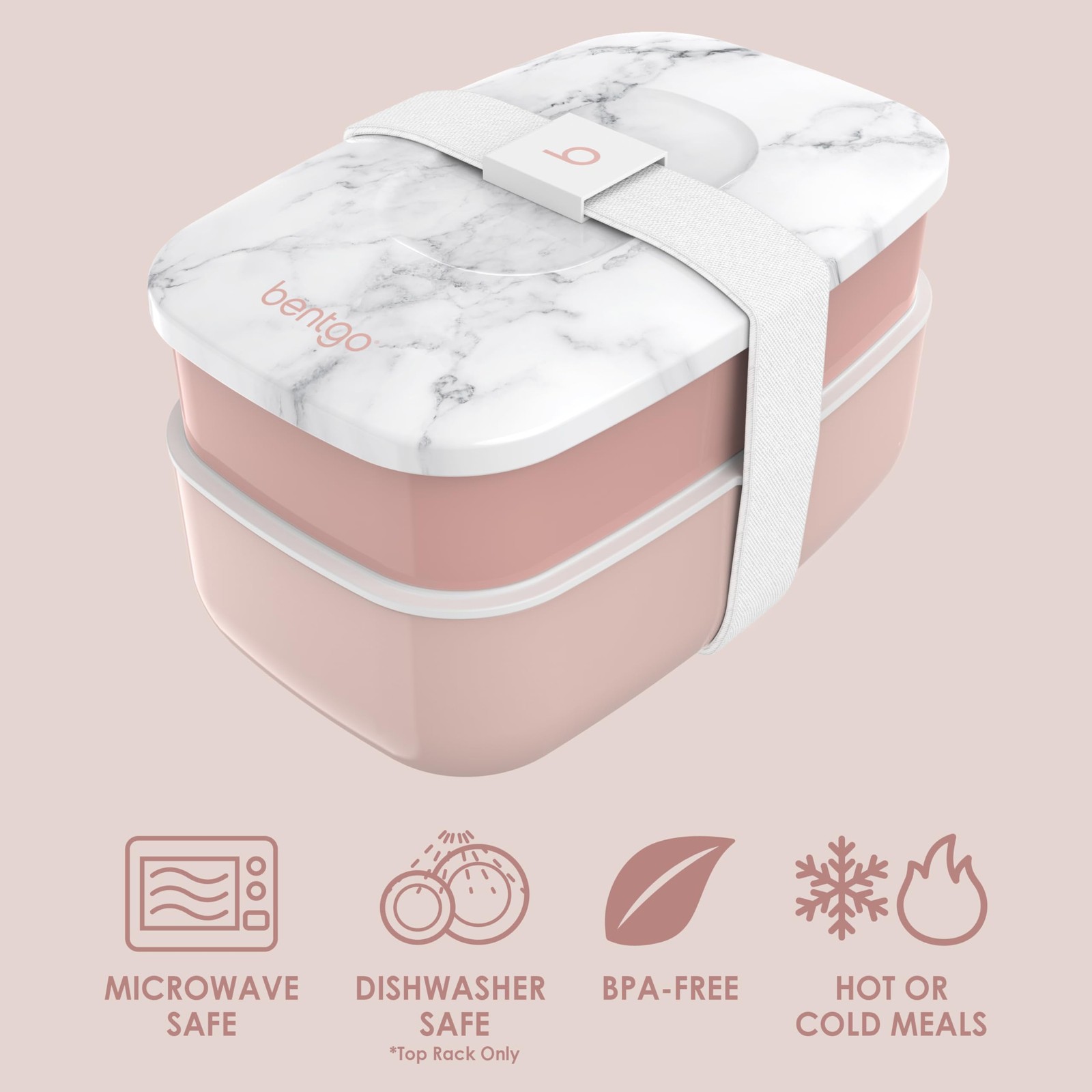 Bentgo Classic – Adult Bento Box, Stackable 7 inches x 4 inches, Blush Marble