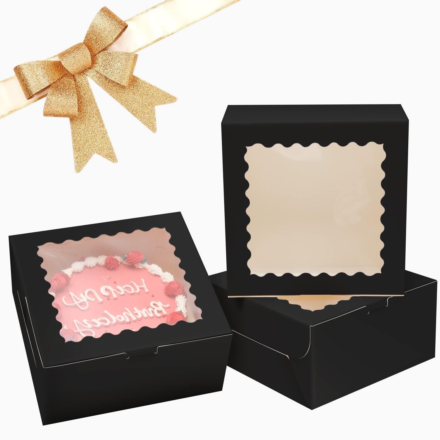 36pcs 8x8x5 Inches Cake Boxes with Window 18-Packs Black Cake Boxes 8 Inch Ba…