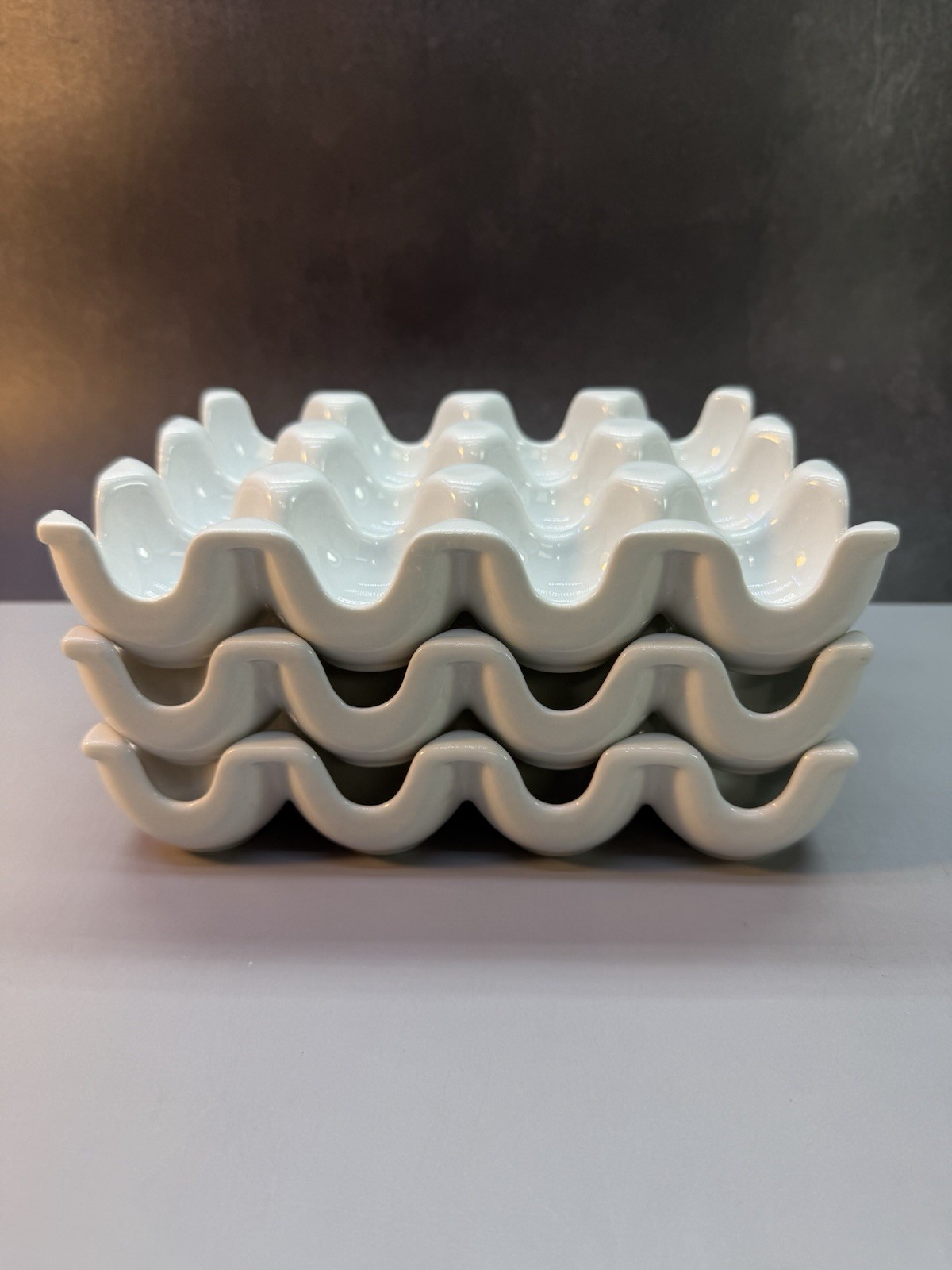 Flexzion 12 Eggs Ceramic Egg Holder, 12 Porcelain Egg Tray Storage Box, Non-Slip