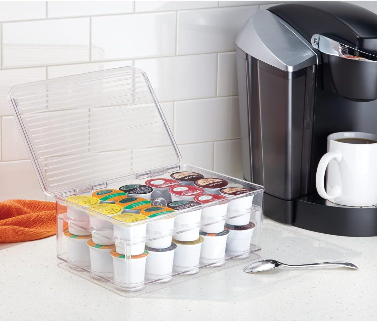 2-Tier Coffee Pod Holder Lidded Bin,Plastic Pantry and Kitchen Storage-the Linus