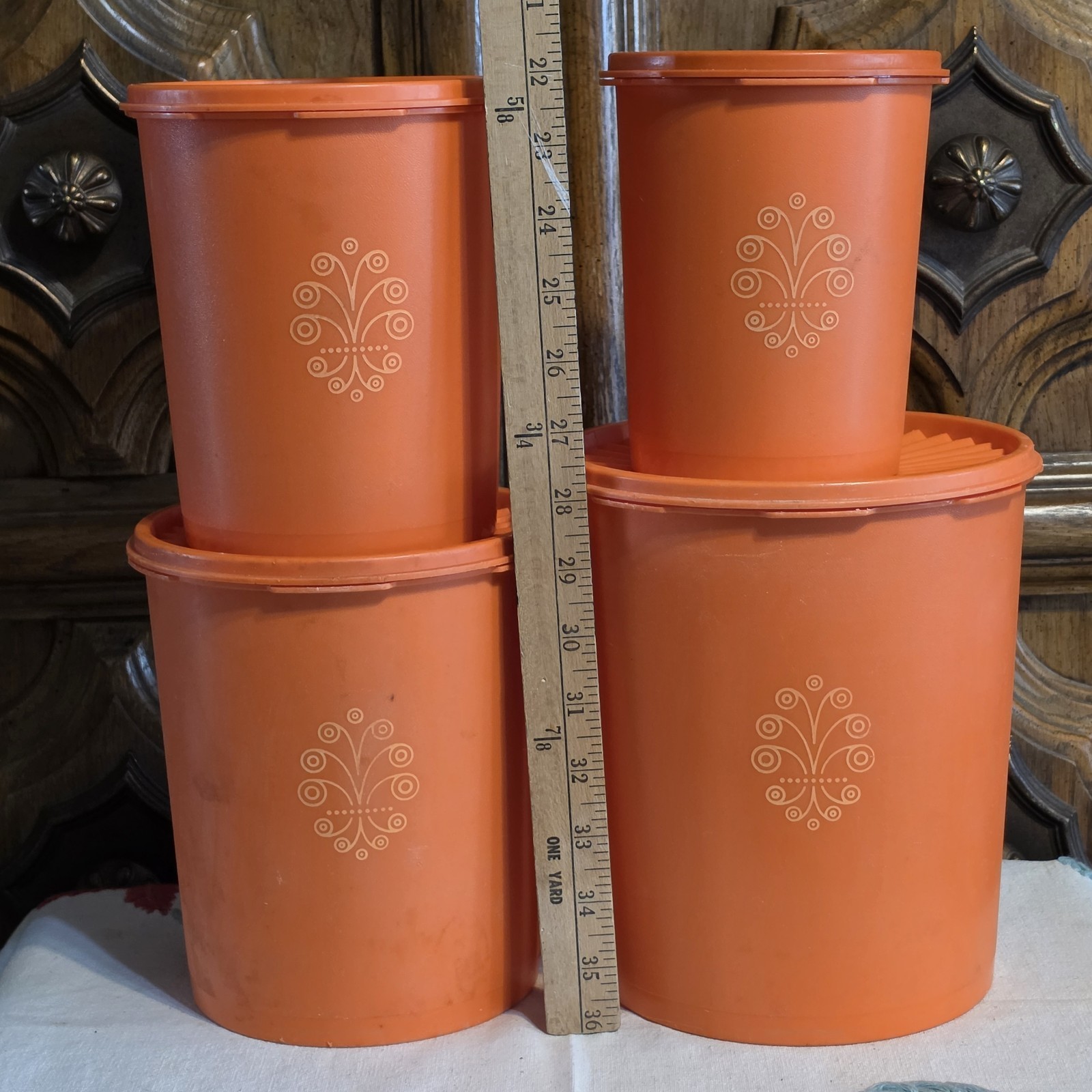 Tupperware Servalier Vintage Orange Round Snap Lid Canisters Set of 4 1.1-1.8L