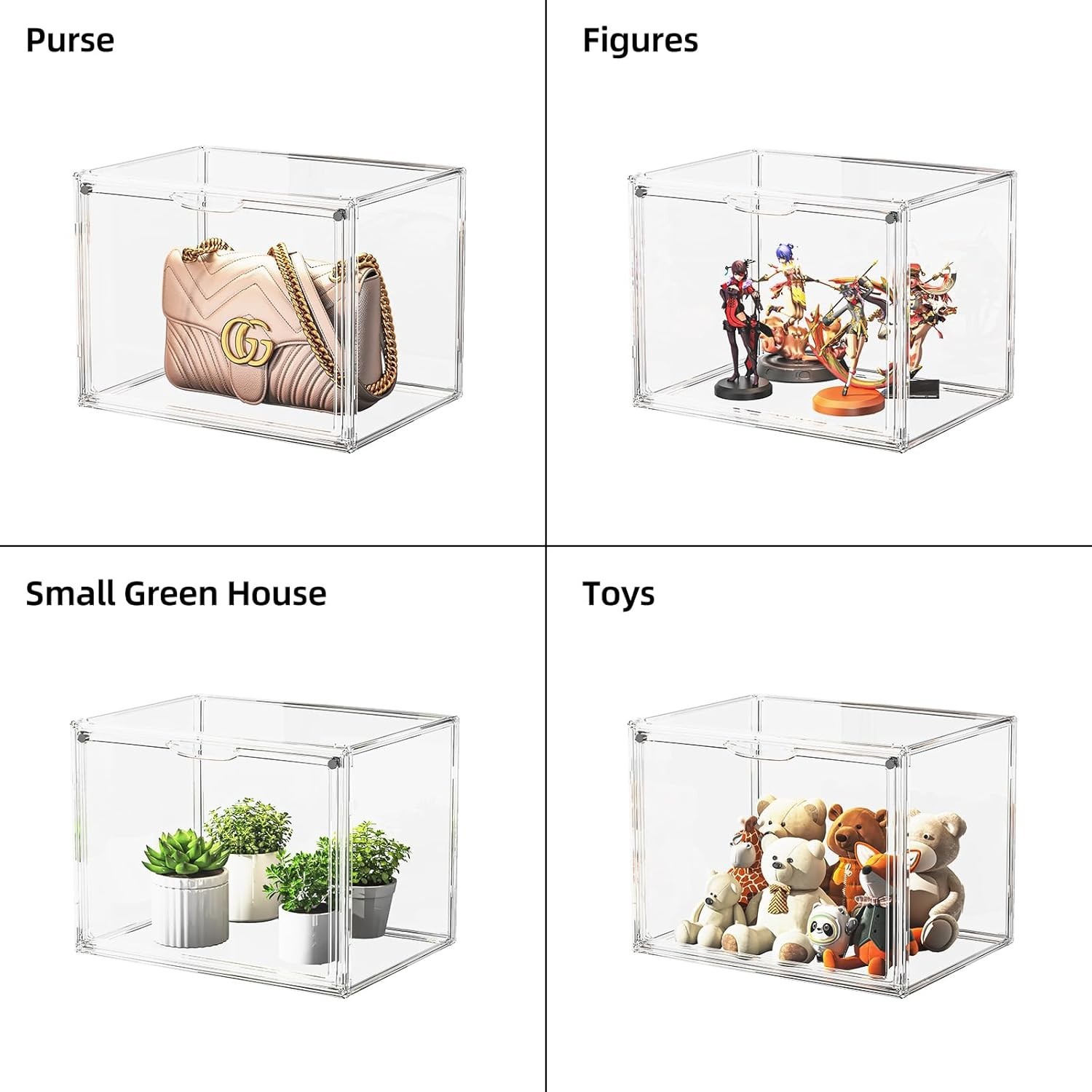 Clear Acrylic Display Case, Large Stackable Storage Bins Magnetic Attraction Lid