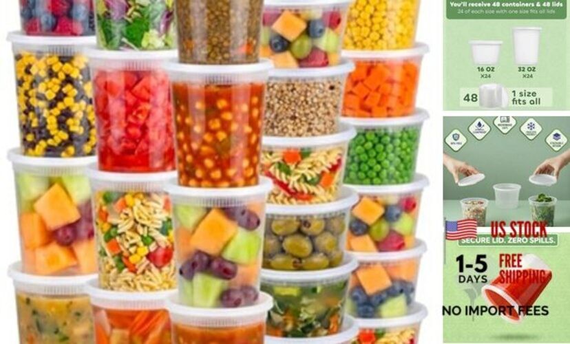 48 Sets Deli Containers with Lids – 16oz & 32oz 48 Sets (2 Sizes: 16 & 32 Oz)