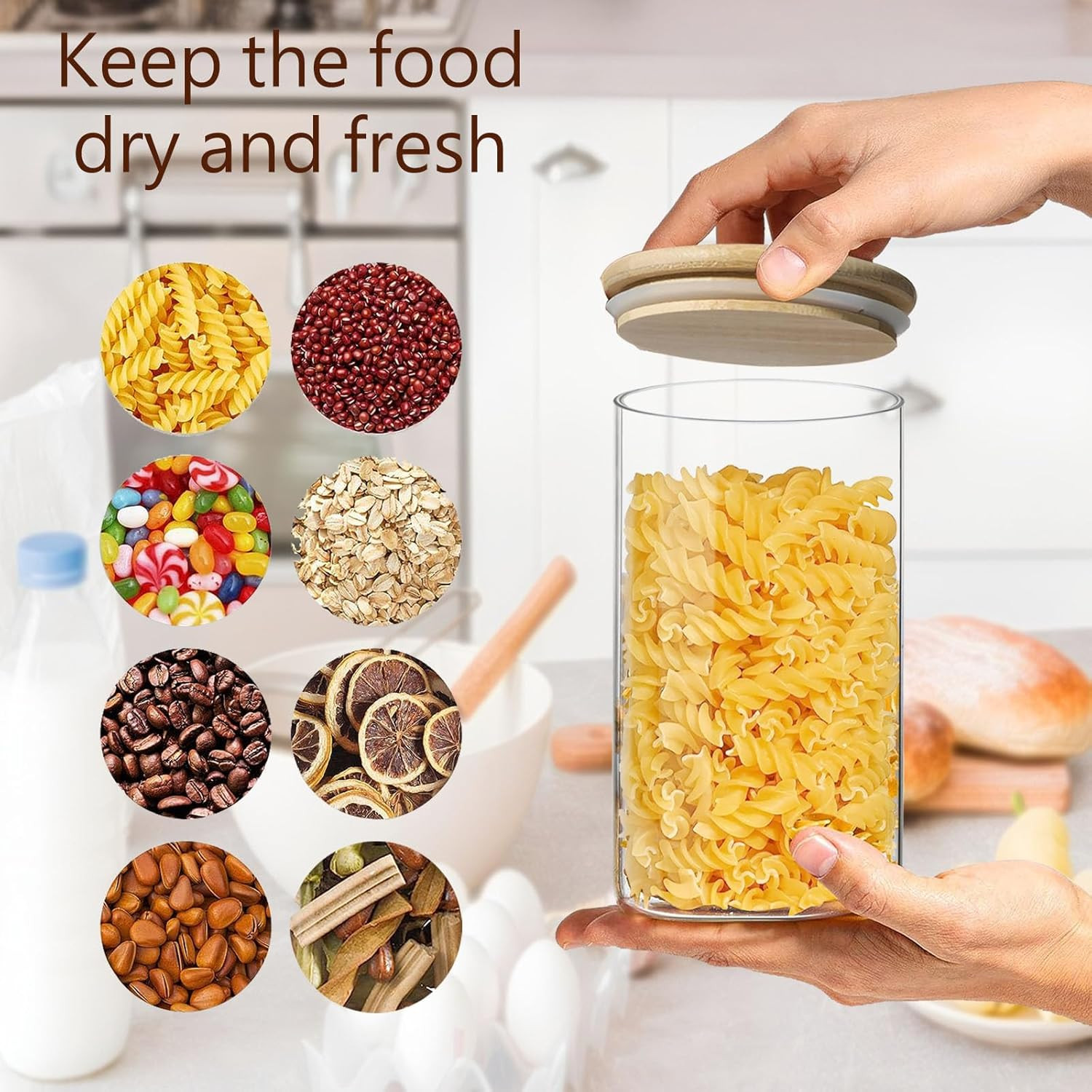 1.5 Qt round Glass Storage Containers with Lids, Clear Food Storage Container Ja