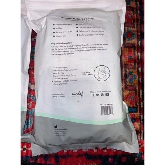 3 bags motif Medical Breastmilk Storage Bags 100 Count 8oz BPA-Free Leak-Proofs