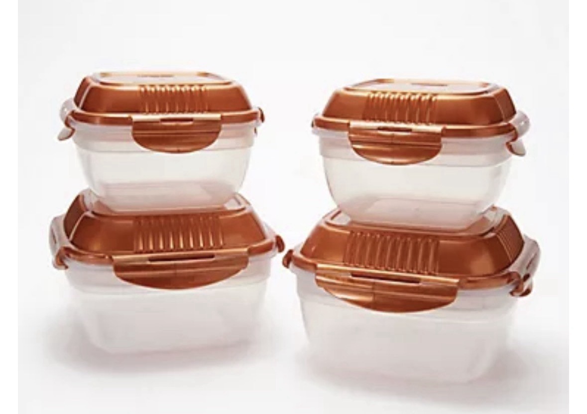 Lock n Lock Set (4) Salad Lunch Take-out Zen Container GOLD w/ Dividers/Dressing