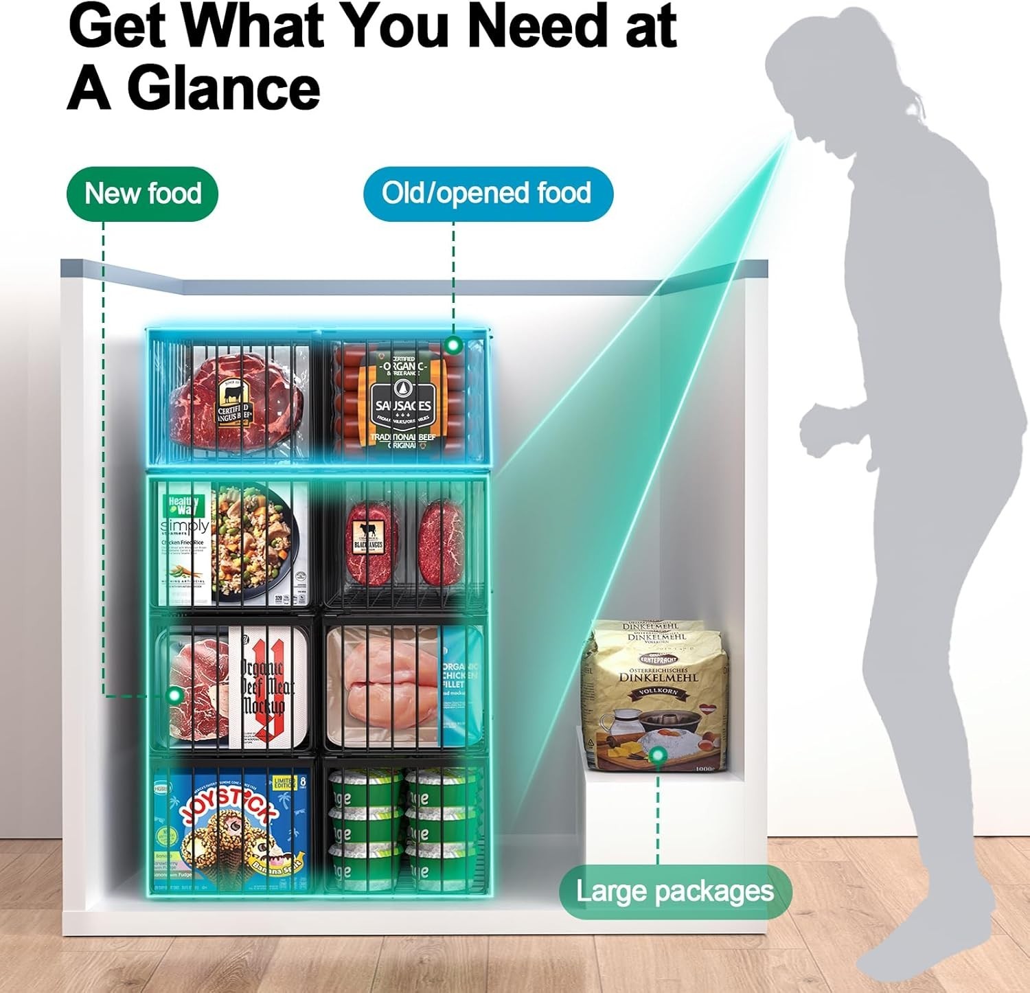 Freezer Organizer Bins, 4 Pack Stackable Deep Chest Freezer Organizer Bins, F…