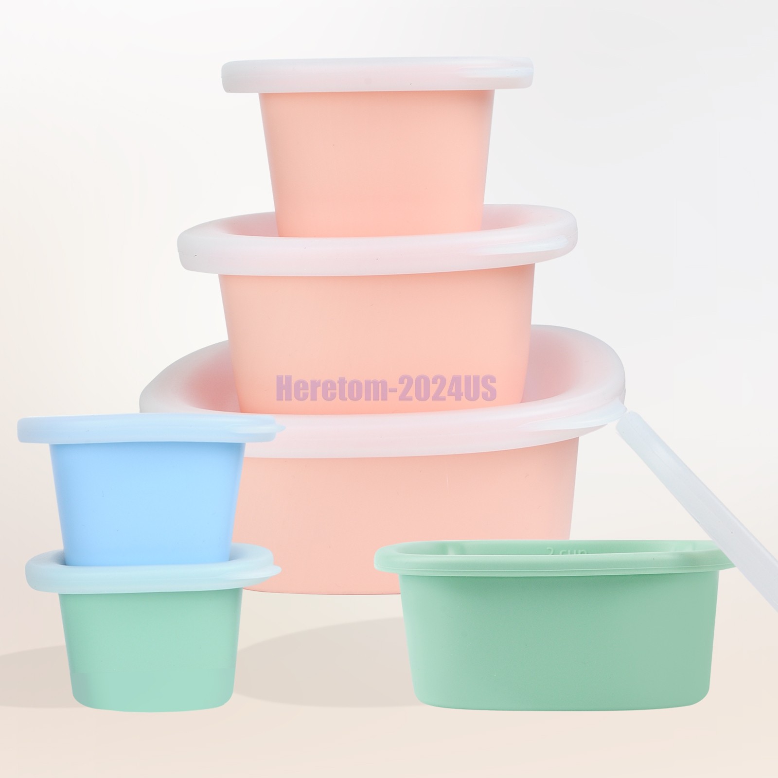 Silicone Food Storage Containers Airtight & Leakproof Set Sealed Lids Green+Pink
