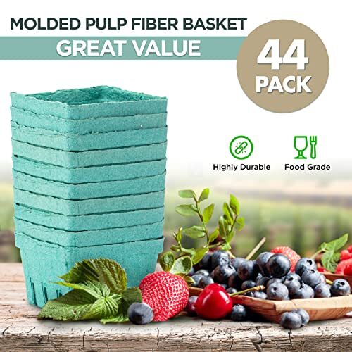 [44 Pack] Pint Green Molded Pulp Fiber Basket for Fruit and Vegetable