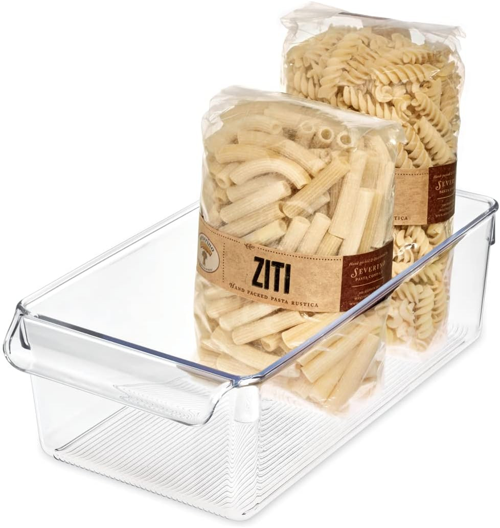 Linus Plastic Fridge and Freezer Storage Organizer Bin with Handle, Clear Contai