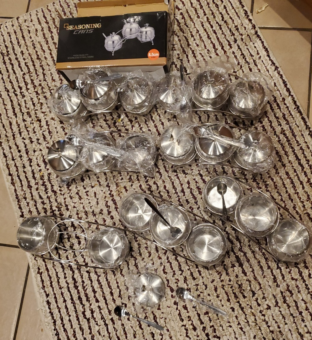 7 sets Seasonning Stainless Steel Seasoning Containers Set – 8.5 CM.Read