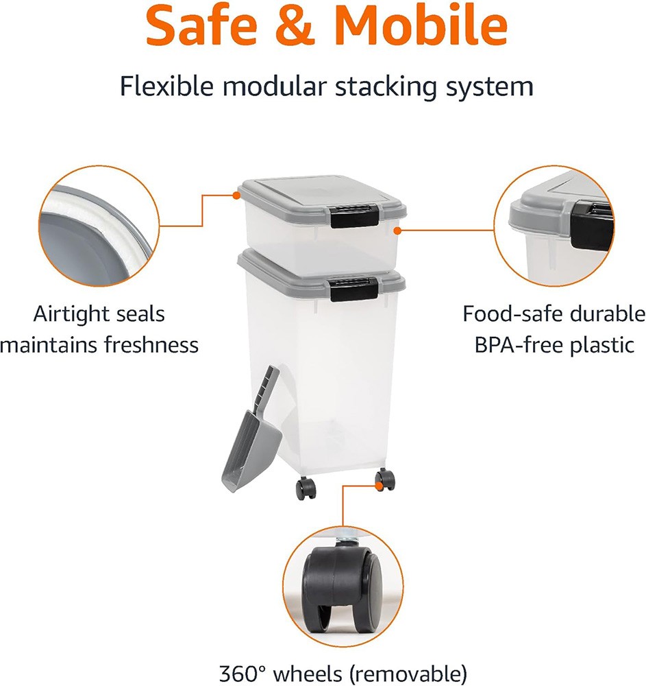 Airtight Pet Food Storage Container Combo with Scoop Removable Wheels, 33QT+12QT