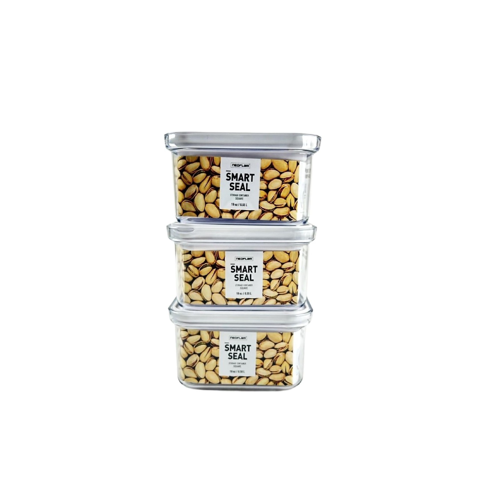 Neoflam Airtight Smart Seal Food Storage Container (Set 0.6QT (0.55L), White
