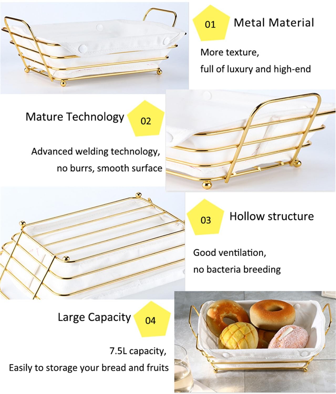Gold Baskets for Bread Serving, Parties Gold Wire Basket for Fruit Vegetables…