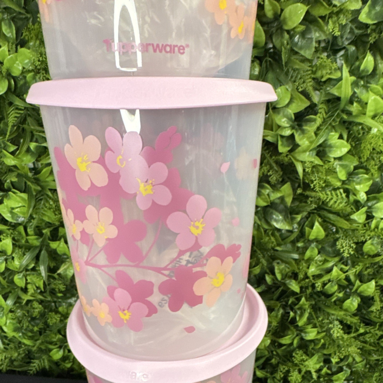 Tupperware Pink Floral Round Storage Set 4pcs Snap Lids Stackable 1,2,3 & 4L
