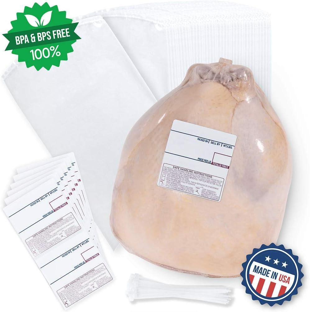 Poultry (Turkey) Shrink Bags 16″X28″ Zip Ties and Labels, BPA/BPS Free, 3MIL, MA