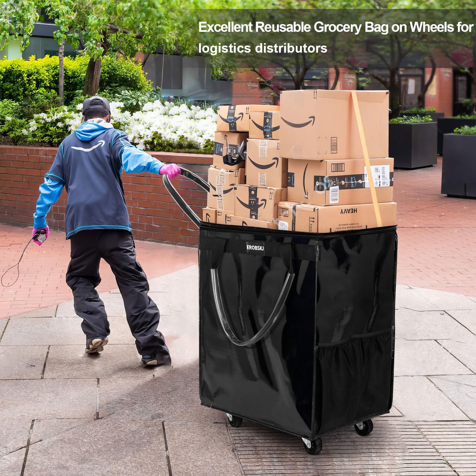 Black 70L Foldable Rolling Grocery Bag on Wheels – Durable & Portable Cart 66lb