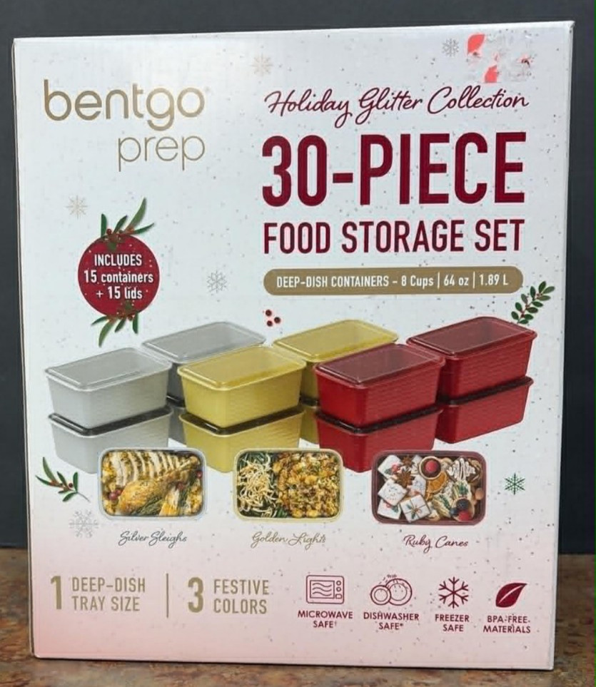 Bentgo Prep 30pc 30 Piece Deep-Dish Food Storage Set Holiday Glitter Collection